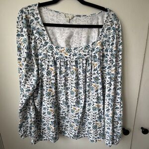 Lucky Brand Floral Scoop Neck Top XL Boho Cottagecore Long Sleeve